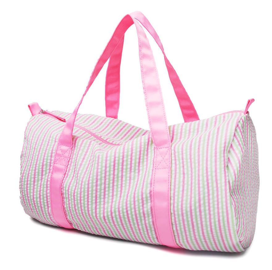 Pink  Multi color stripe Seersucker Duffle bag for monograming - Little Threads Inc. Children's Clothing