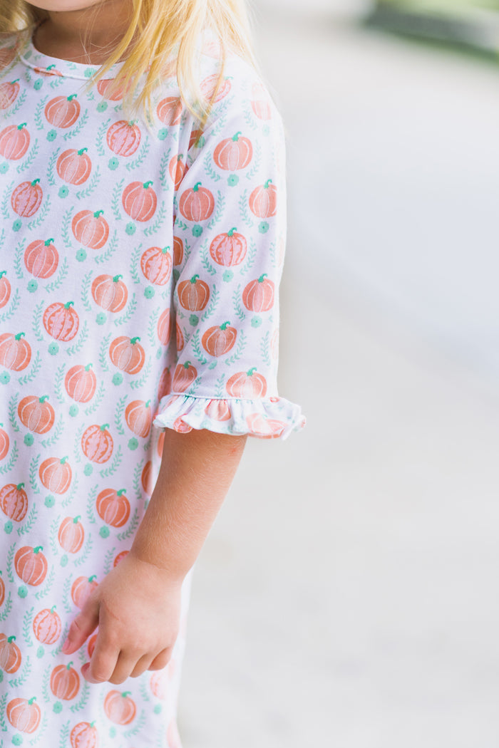 Pima Cotton Knit Pumpkin A Line  Girl's Dress - Little Threads Inc. Children's Clothing