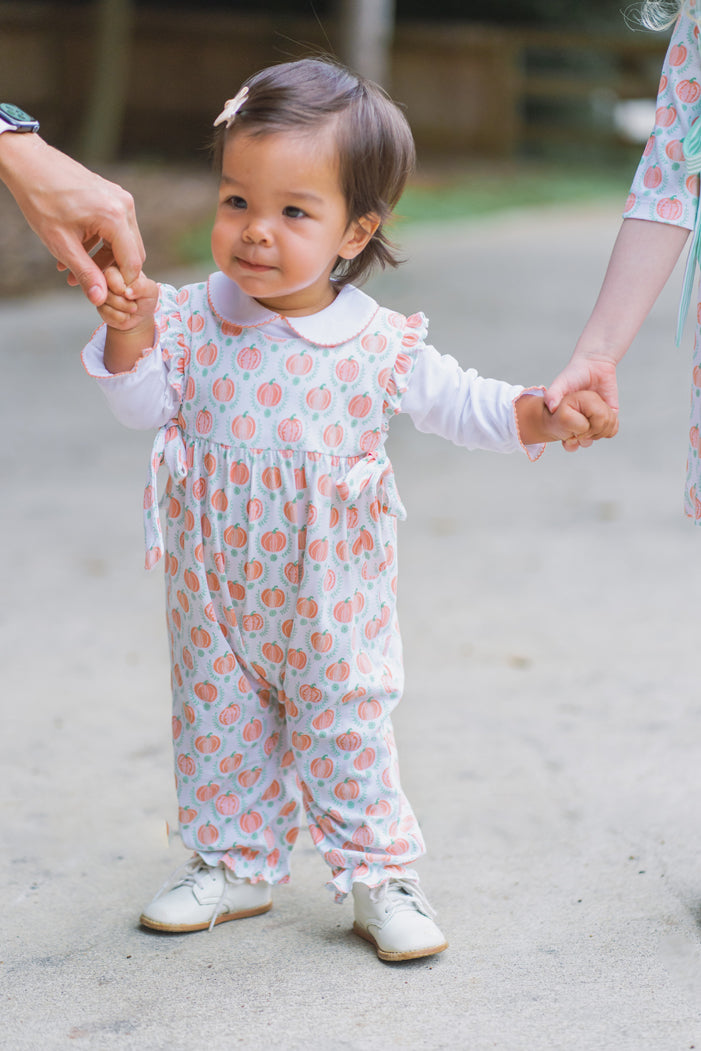 Pumpkin Pima Cotton Knit Baby Girl  romper Set - Little Threads Inc. Children's Clothing