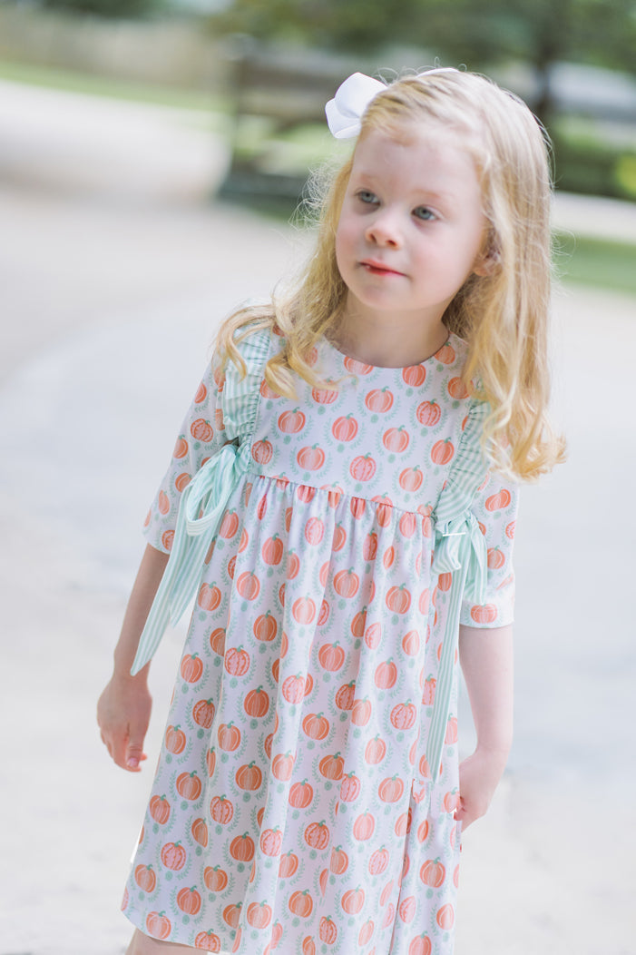 Pima Cotton Knit Ruffle Pumpkin Girl's Dress - Little Threads Inc. Children's Clothing