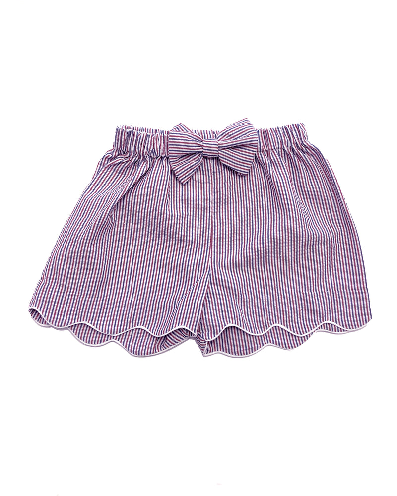 Red and Blue Seersucker Girl's Shorts - Little Threads Inc. Children's Clothing
