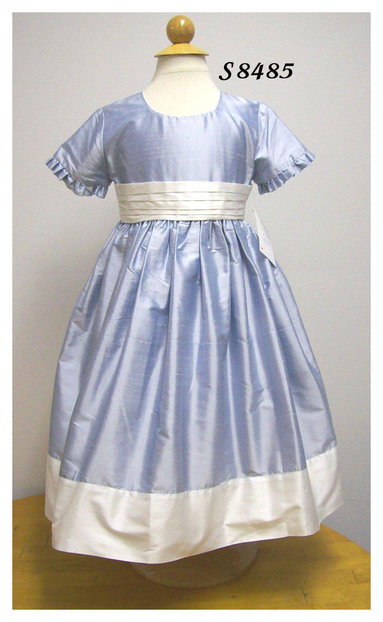 Girls Light Blue Silk Dress - Little Threads Inc. Children's Clothing