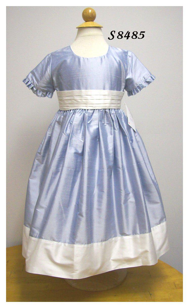 Girls Light Blue Silk Dress - Little Threads Inc. Children's Clothing