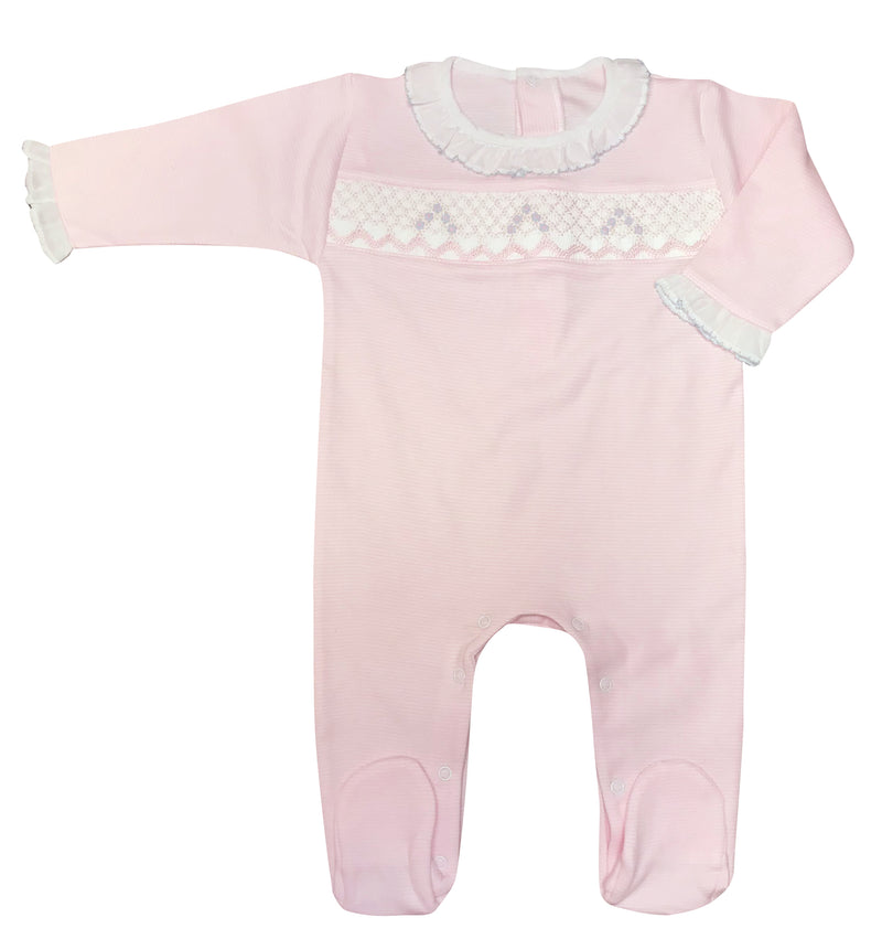 Pink and Blue striped Baby Girl's Hand Smocked Footies - Little Threads Inc. Children's Clothing