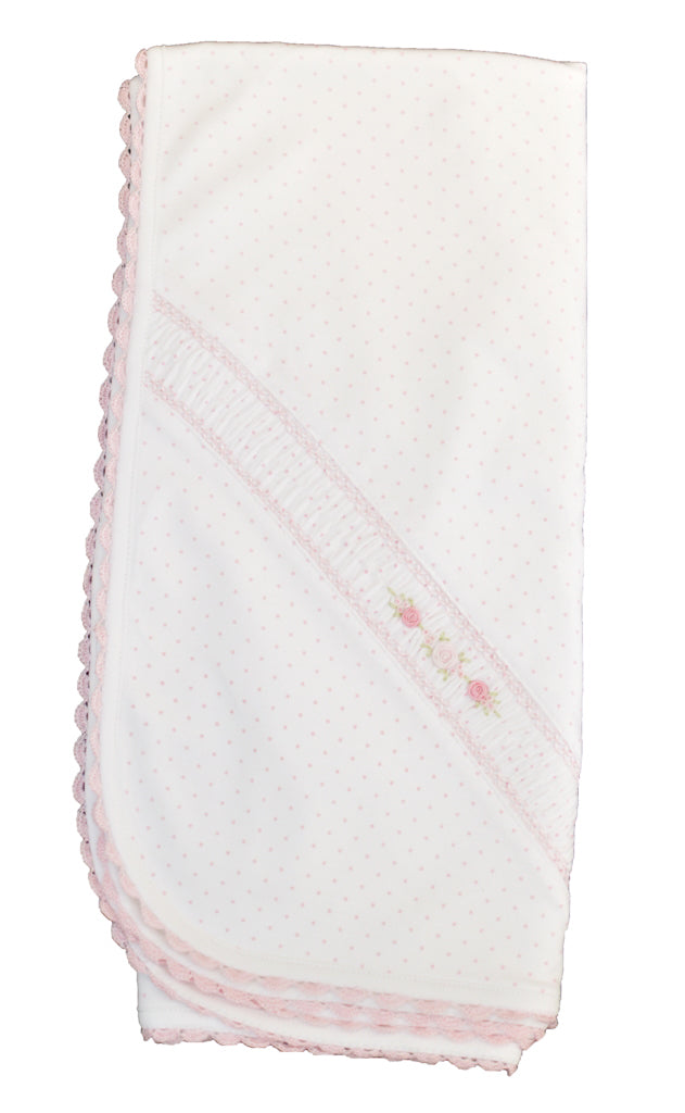 Baby Girl's Pink Dots and Rosebuds Blanket Hand Smocked - Little Threads Inc. Children's Clothing
