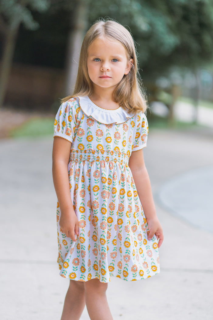 San Remy Pima cotton Knit  hand smocked girls Dress - Little Threads Inc. Children's Clothing