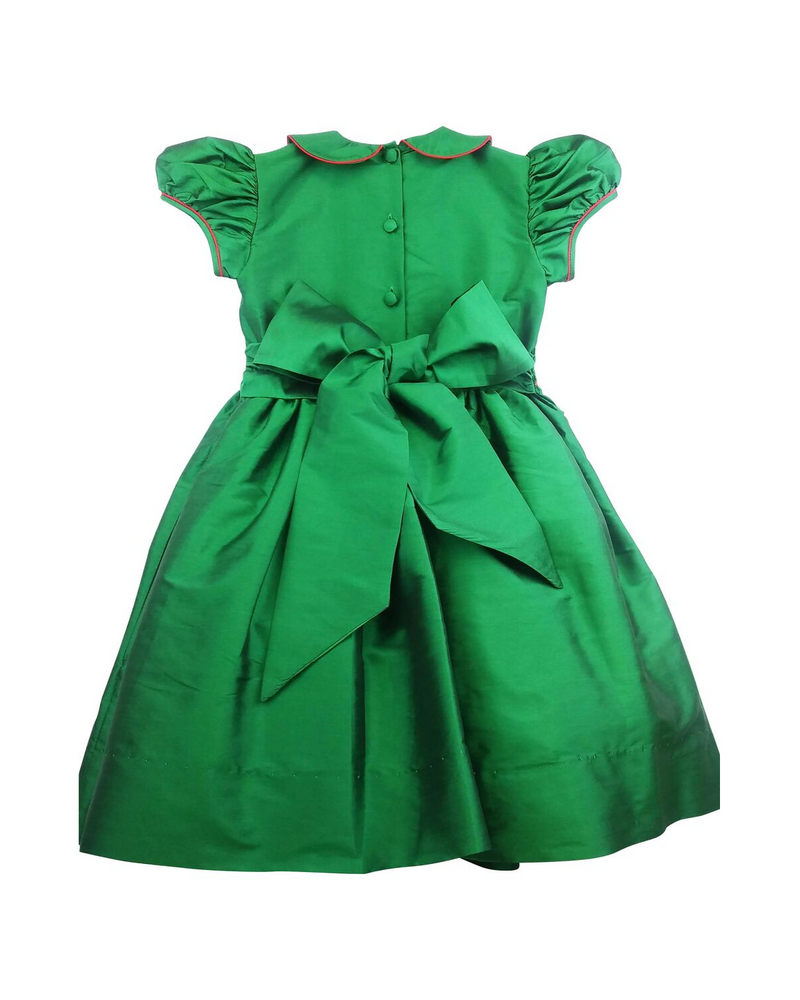 Green Silk Hand Smocked Dress - Little Threads Inc. Children's Clothing