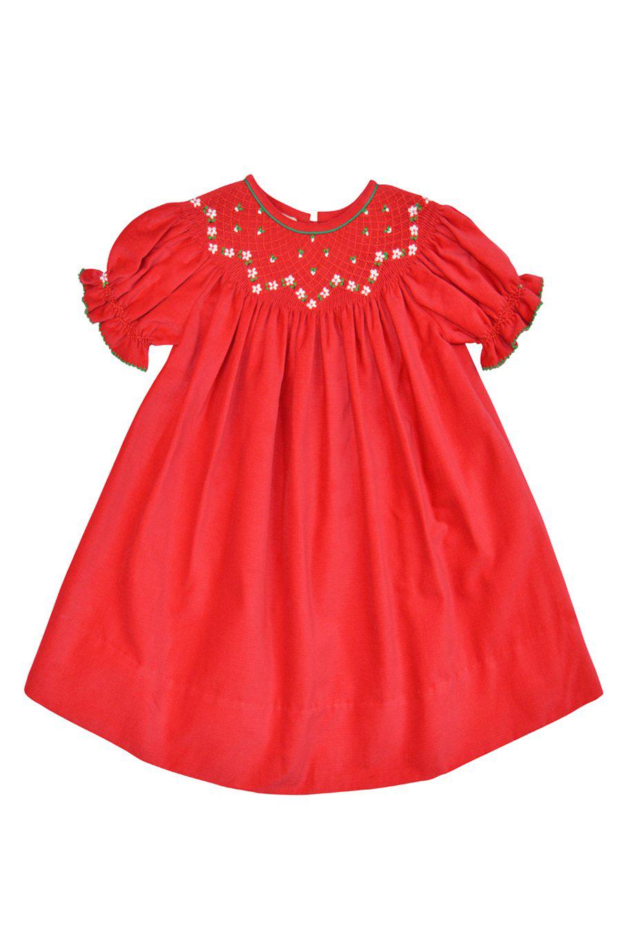 Heather Red Cotton Smocked Bishop dress - Little Threads Inc. Children's Clothing