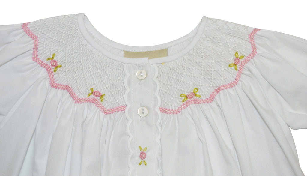 White hand smocked Baby Girl's Daygown - Little Threads Inc. Children's Clothing