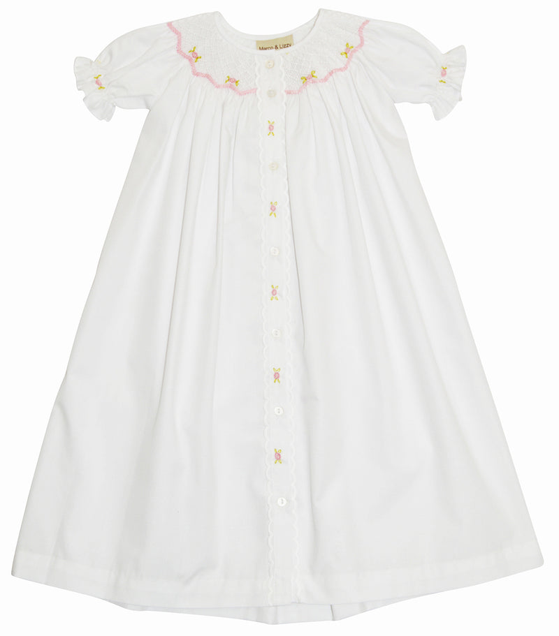 White hand smocked Baby Girl's Daygown - Little Threads Inc. Children's Clothing