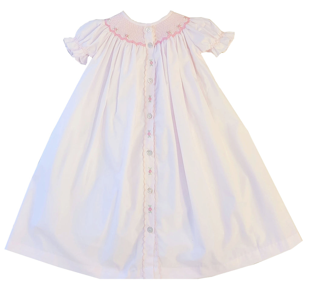 Baby Girl's Pink Hand Smocked Rose DayGown - Little Threads Inc. Children's Clothing