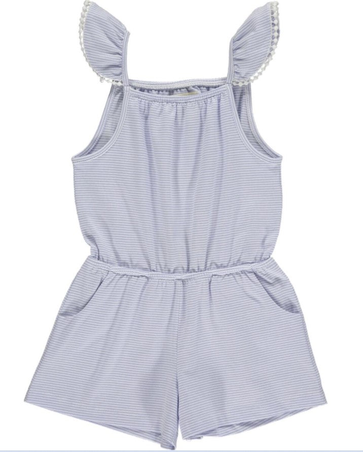 Blue Cotton knit short  girl's romper - Little Threads Inc. Children's Clothing