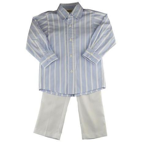 Caroline Blue Striped Shirt and Pique Pant Set - Little Threads Inc. Children's Clothing