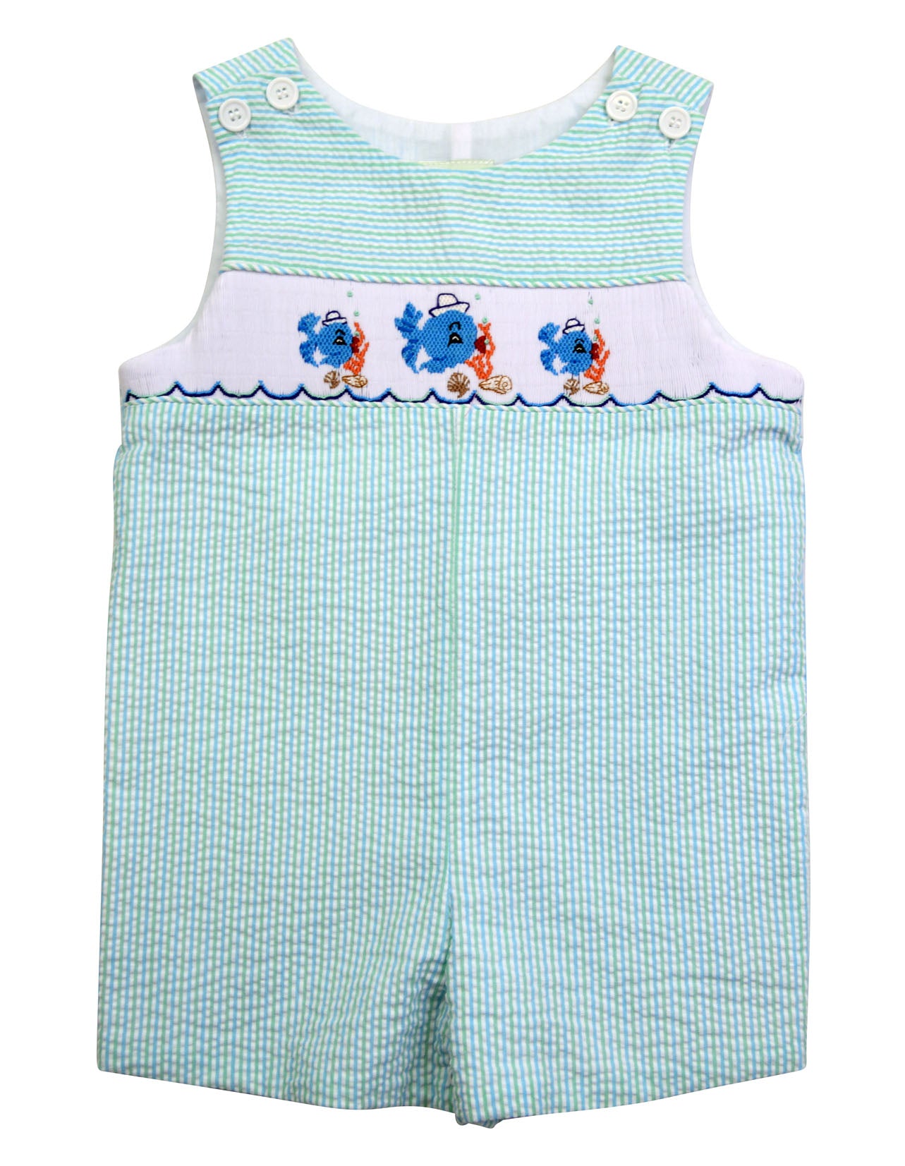 Fish hand Smocked  Baby boy's Overall - Little Threads Inc. Children's Clothing
