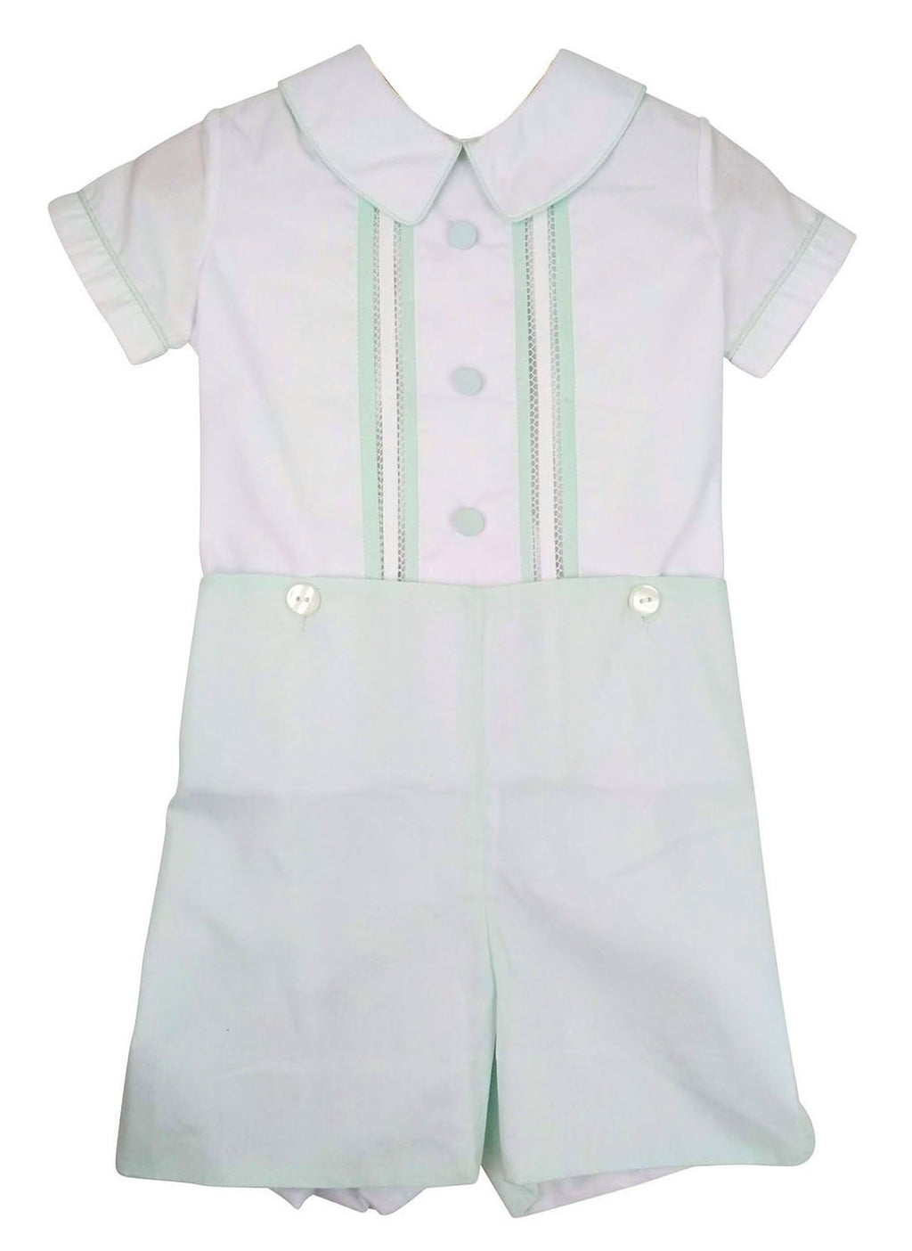 Mint button on fagotting stitched shirt - Little Threads Inc. Children's Clothing