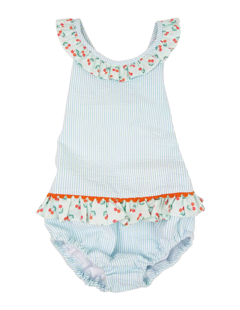 Cherries girl's Seersucker bathing suit - Little Threads Inc. Children's Clothing