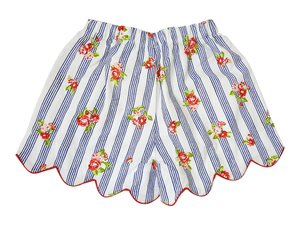 Navy and Red Floral Girl's Shorts - Little Threads Inc. Children's Clothing