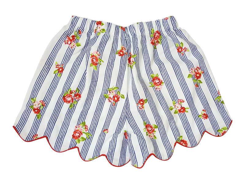 Navy and Red Floral Girl's Shorts - Little Threads Inc. Children's Clothing