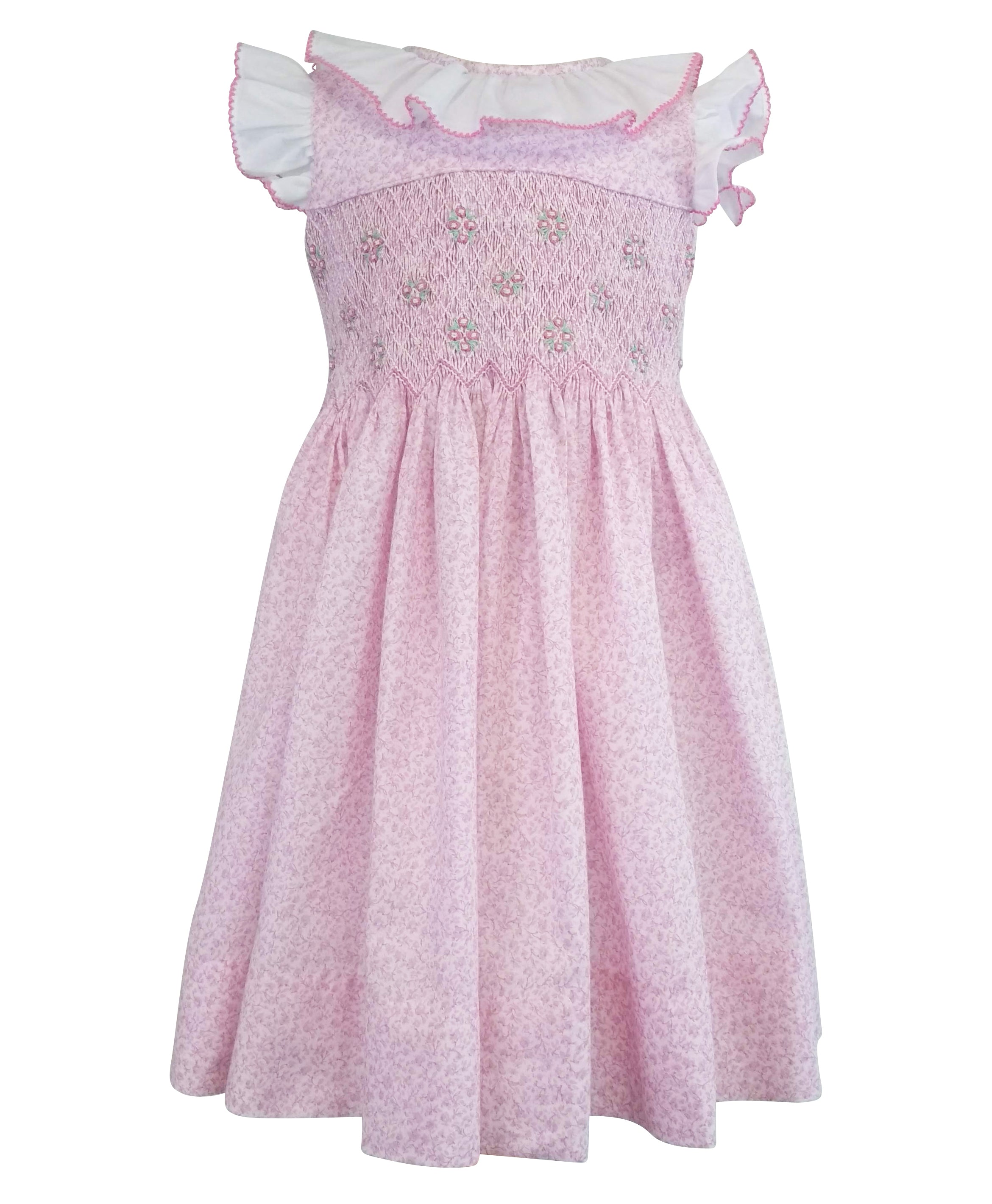 Pink Rosebud Ruffled Smocked Girl Dress - Little Threads Inc. Children's Clothing
