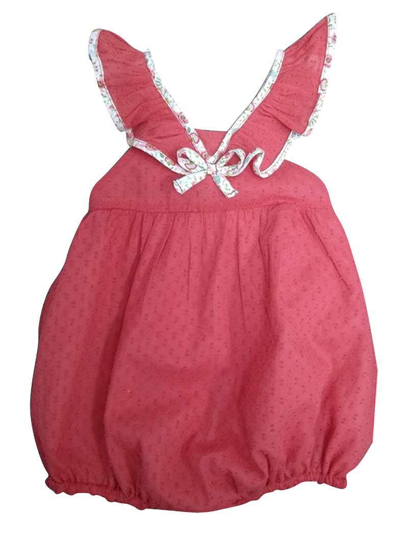 Red Floral trim baby girl's romper - Little Threads Inc. Children's Clothing