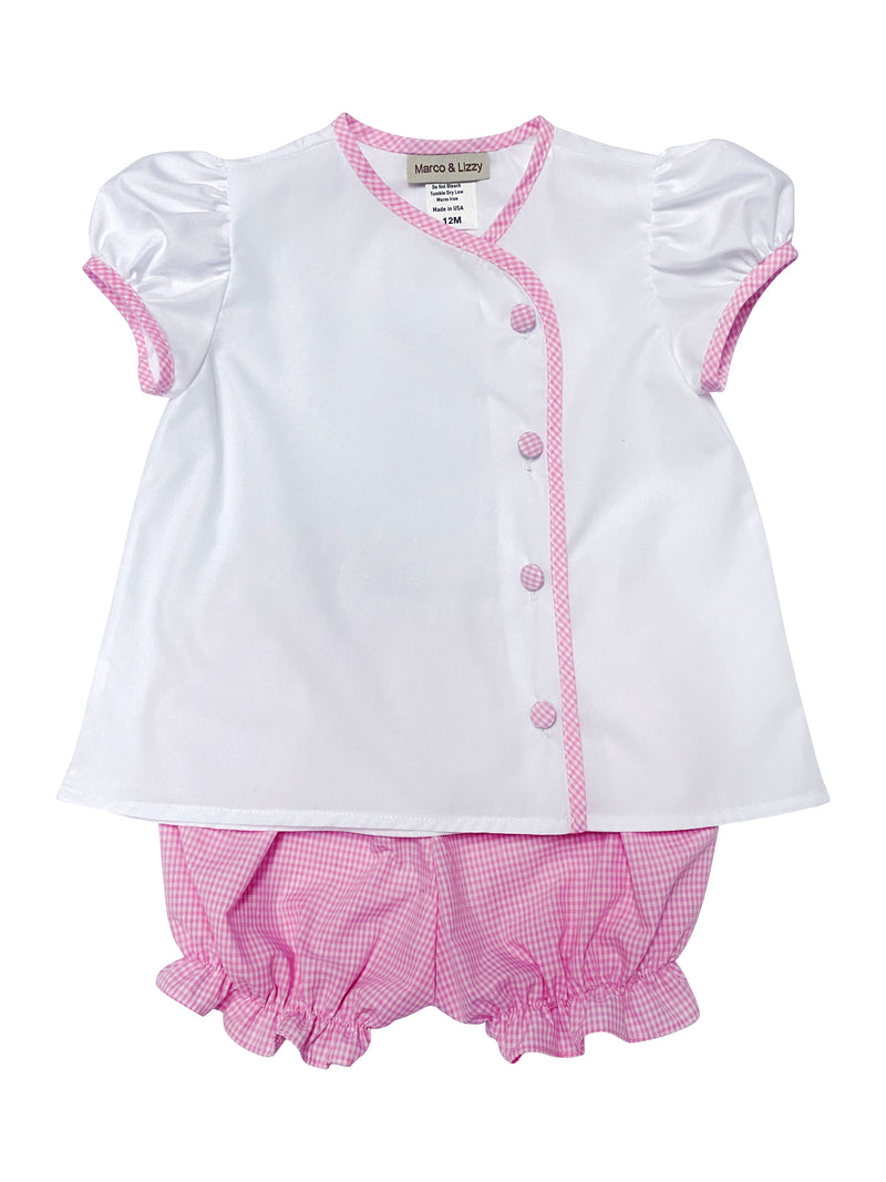 Baby Girl pink Gingham Piped Shirt and diaper set - Little Threads Inc. Children's Clothing