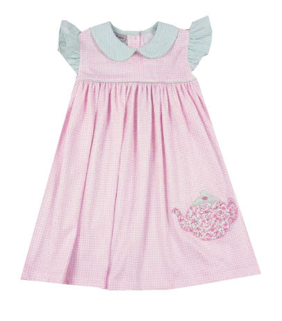 Girls "Tea Time" Knit Applique dress - Little Threads Inc. Children's Clothing
