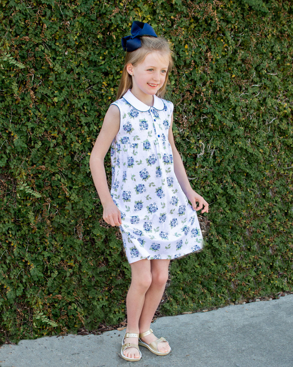 Hydrangea Blue Button dress - Little Threads Inc. Children's Clothing