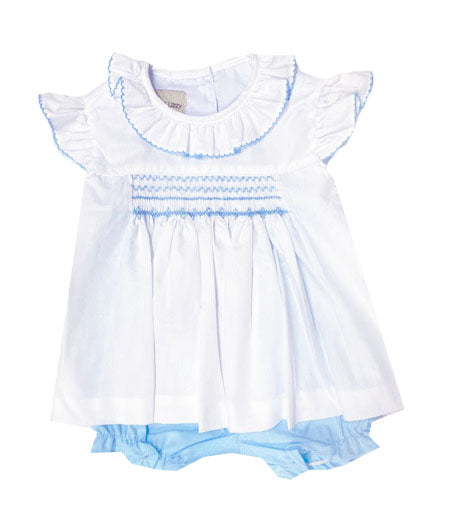 Baby Girls "Sweet Baby" Smocked Blue Popover Set - Little Threads Inc. Children's Clothing