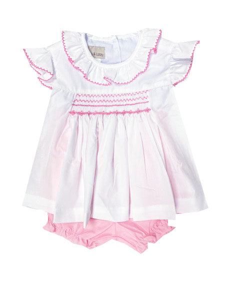 Baby Girls "Sweet Baby" Smocked Pink Popover Set - Little Threads Inc. Children's Clothing