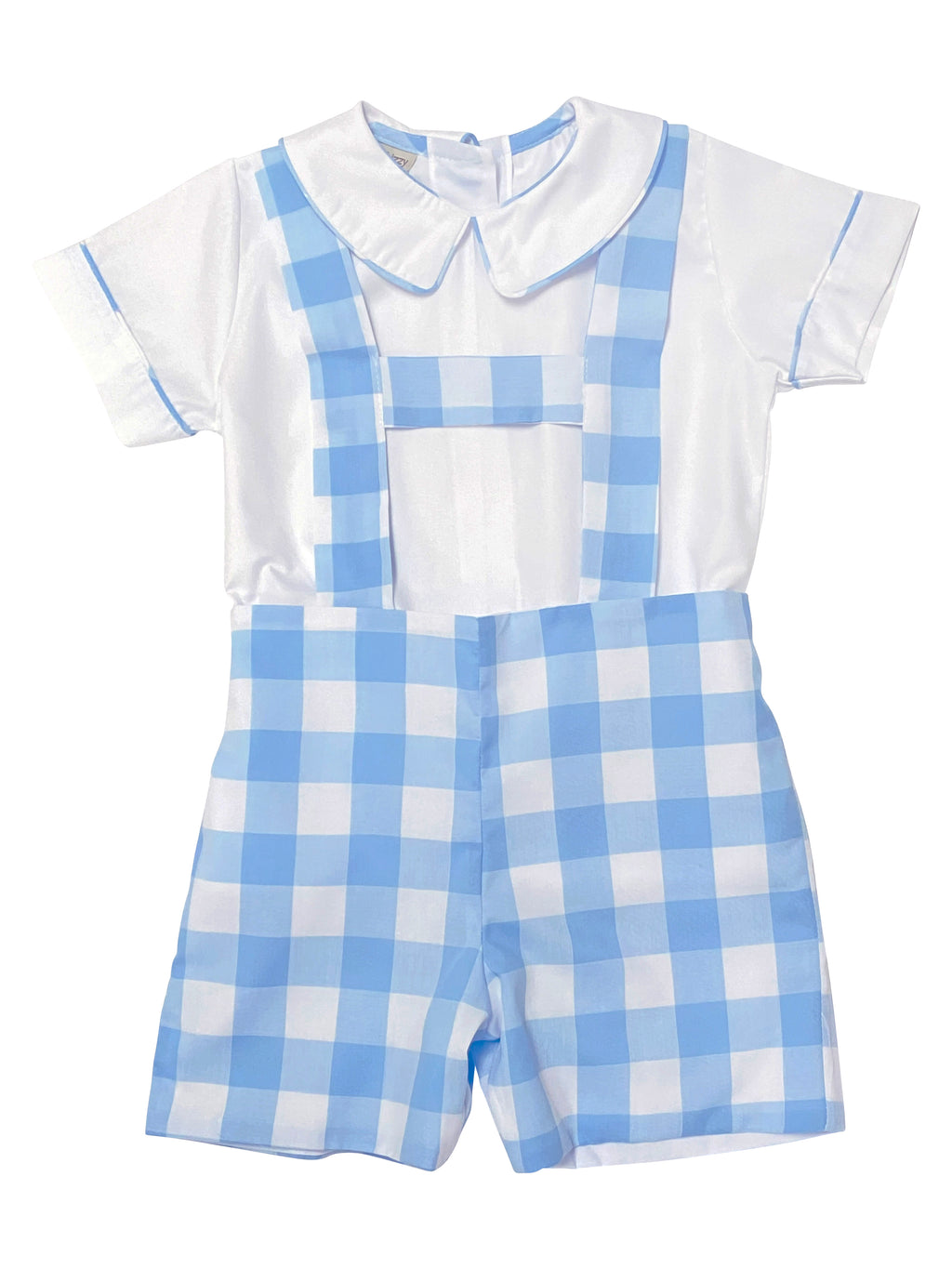 Boy's Blue Check Strap Short Set - Little Threads Inc. Children's Clothing