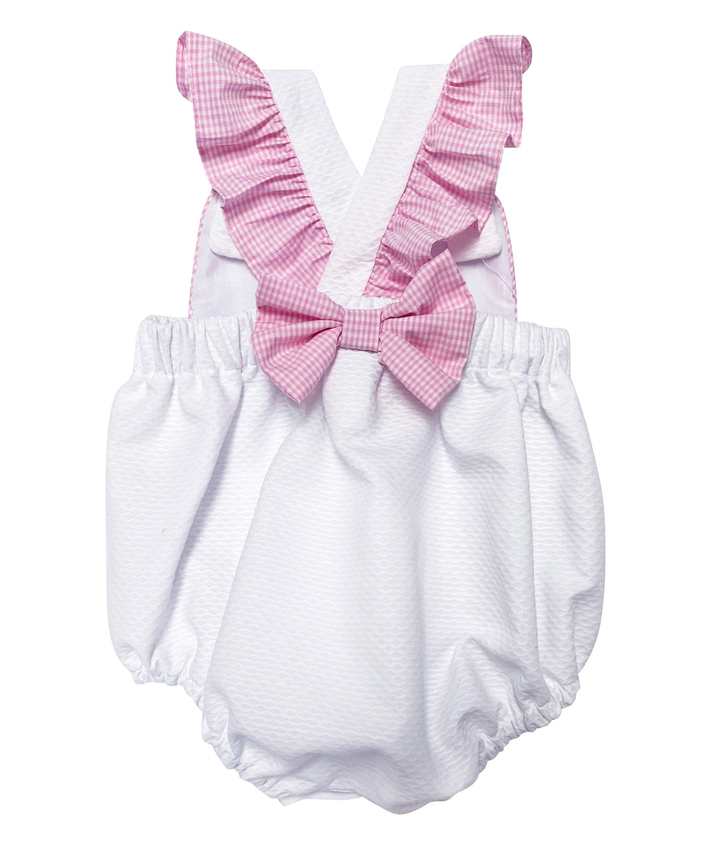 Baby Girl's White pique pink trim romper - Little Threads Inc. Children's Clothing