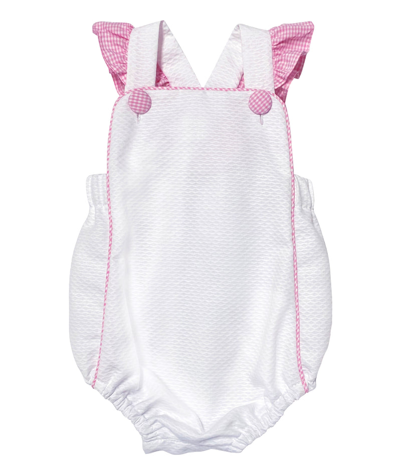 Baby Girl's White pique pink trim romper - Little Threads Inc. Children's Clothing