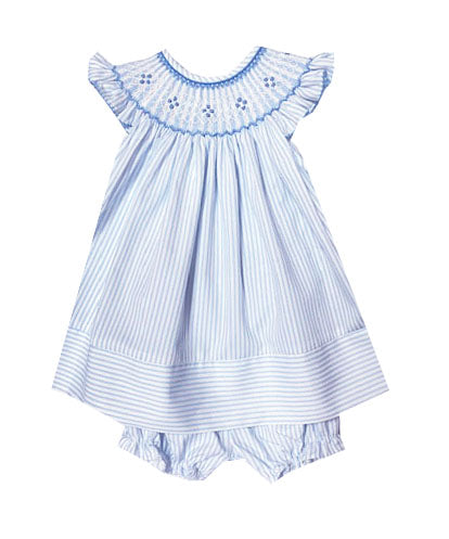Taylor Blue Striped Smocked Bishop Dress - Little Threads Inc. Children's Clothing