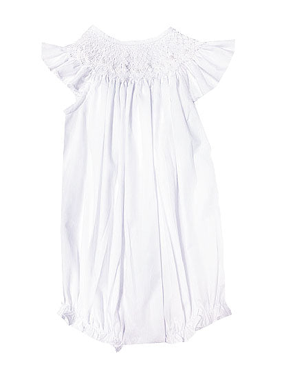 White Rose Bud Smocked Bishop Girl Romper - Little Threads Inc. Children's Clothing