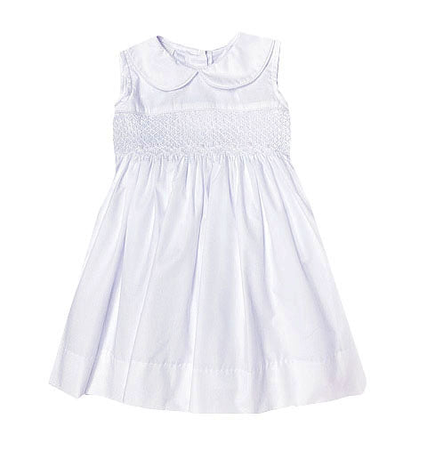 Girl's "Rosebud" White Smocked Sleeveless Dress - Little Threads Inc. Children's Clothing