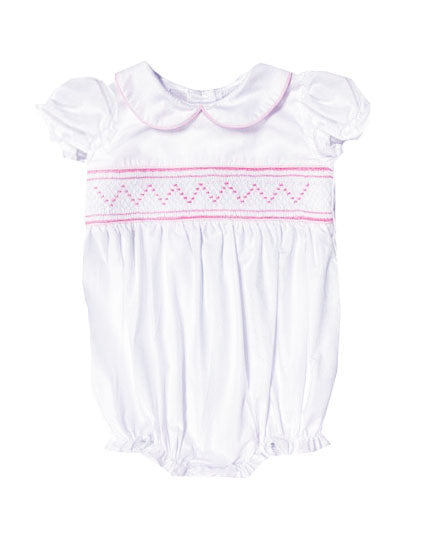 Baby Girl's White and Pink smocked Romper - Little Threads Inc. Children's Clothing