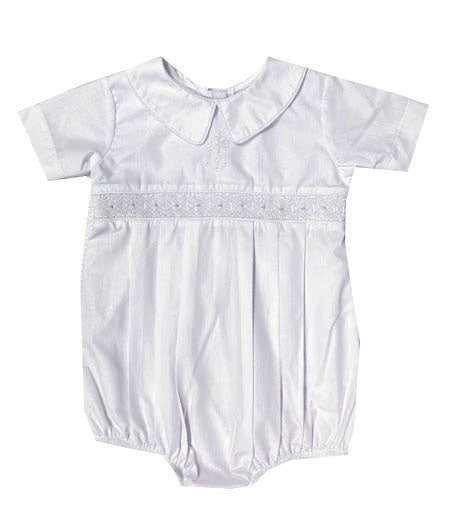 Baby's  White Smocked "Cross" Romper - Little Threads Inc. Children's Clothing