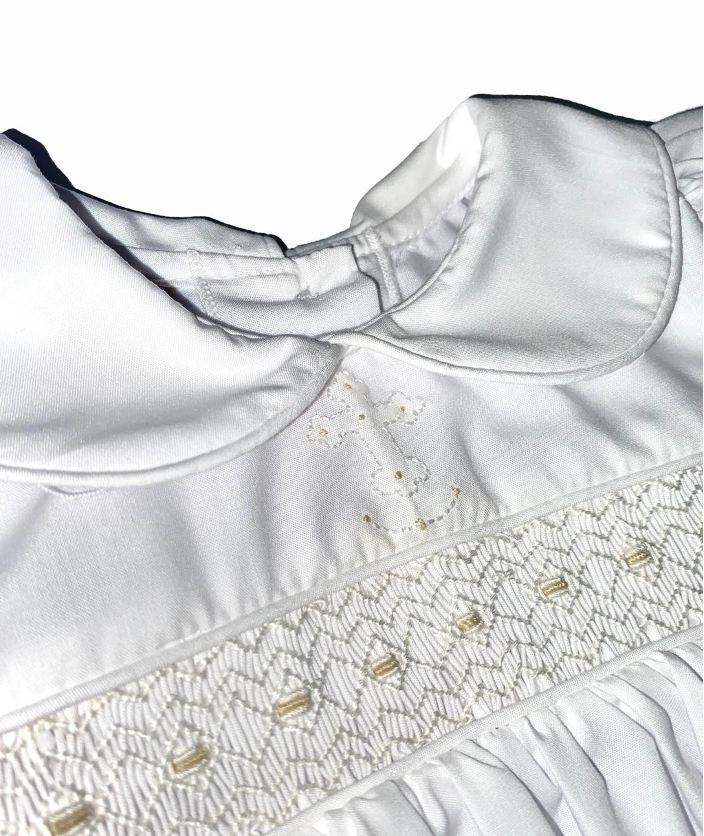 Smocked White Girl's Dress - Little Threads Inc. Children's Clothing