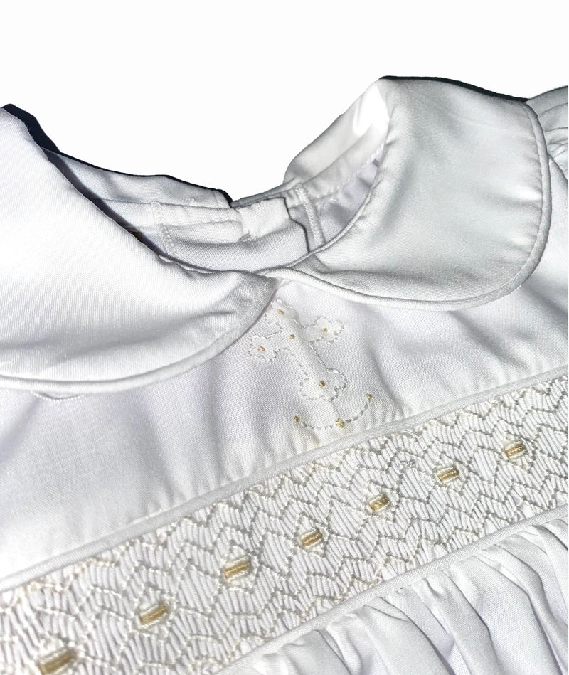 Smocked White Girl's Dress - Little Threads Inc. Children's Clothing