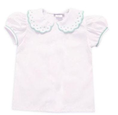White pique blouse with green dots - Little Threads Inc. Children's Clothing