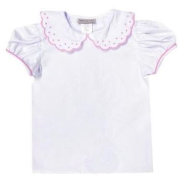White pique blouse with pink dots - Little Threads Inc. Children's Clothing