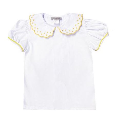 White pique blouse with yellow dots - Little Threads Inc. Children's Clothing