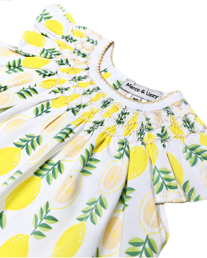 Girl's "Lemonade Stand" pima print bishop - Little Threads Inc. Children's Clothing