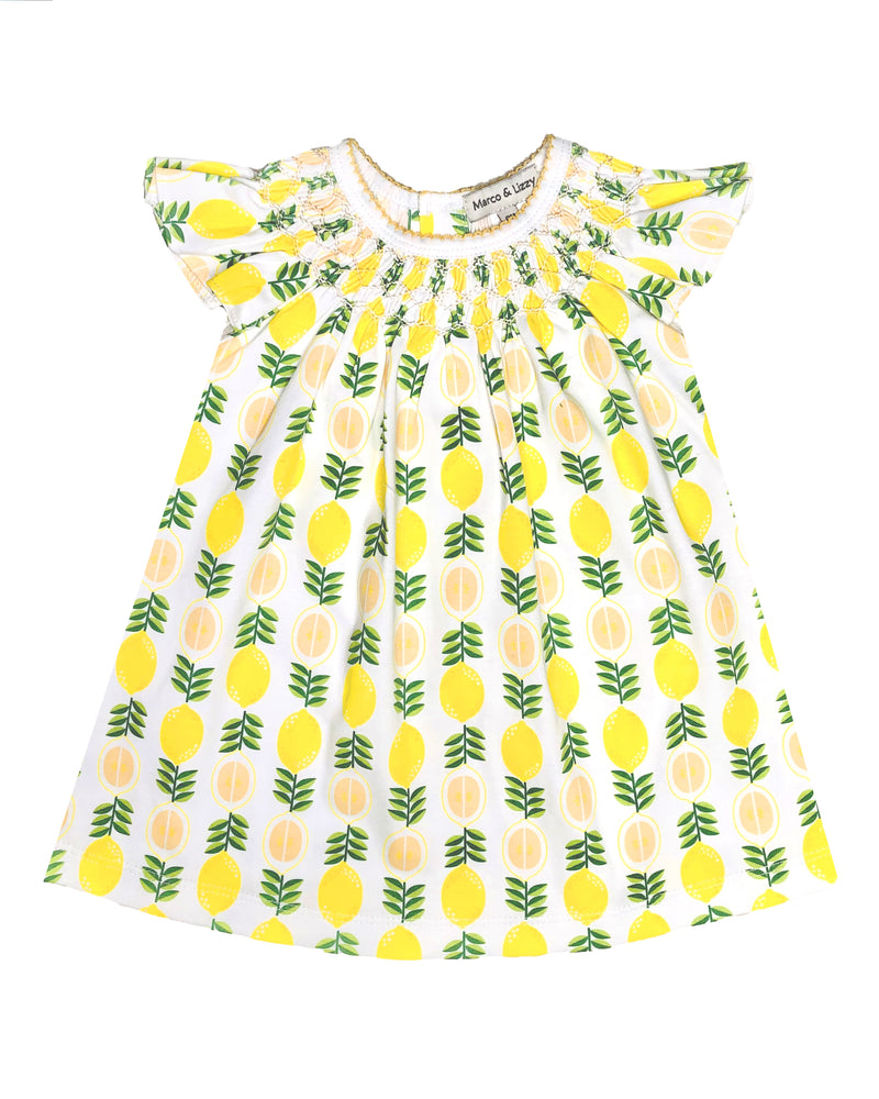 Girl's "Lemonade Stand" pima print bishop - Little Threads Inc. Children's Clothing