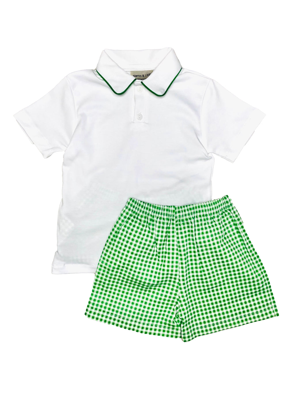 "Strawberry Patch" Green checkered boy shorts set - Little Threads Inc. Children's Clothing