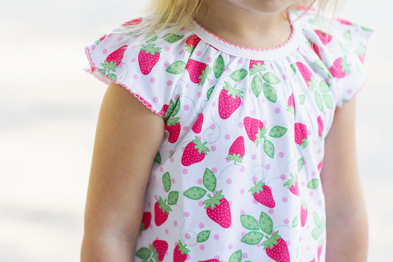 "Strawberry Patch" printed pima girl's short set - Little Threads Inc. Children's Clothing
