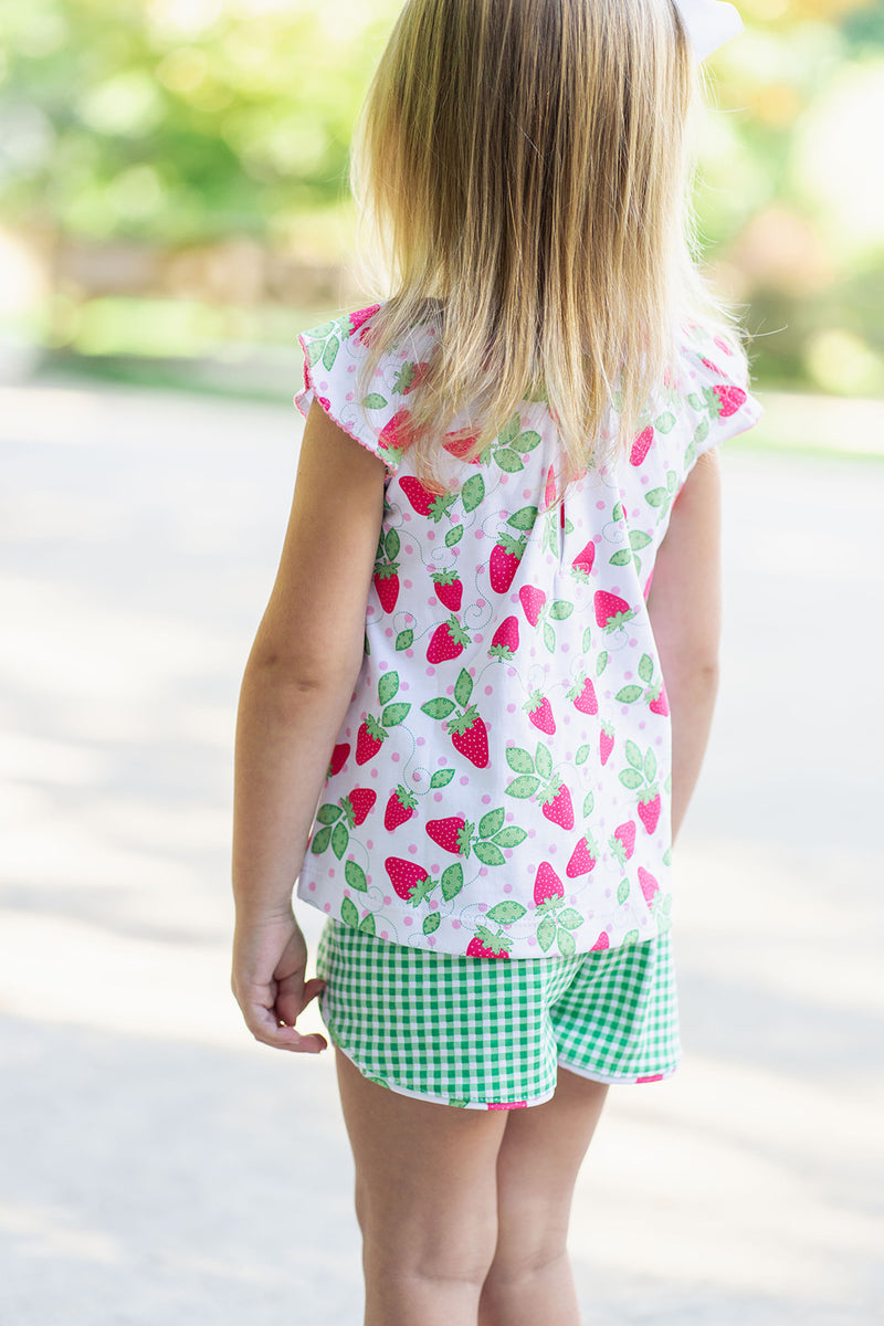 "Strawberry Patch" printed pima girl's short set - Little Threads Inc. Children's Clothing