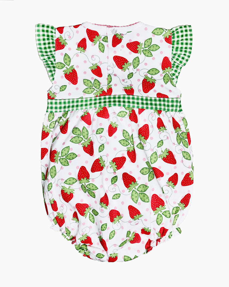 "Strawberry Patch" pima print  Baby Girl romper - Little Threads Inc. Children's Clothing