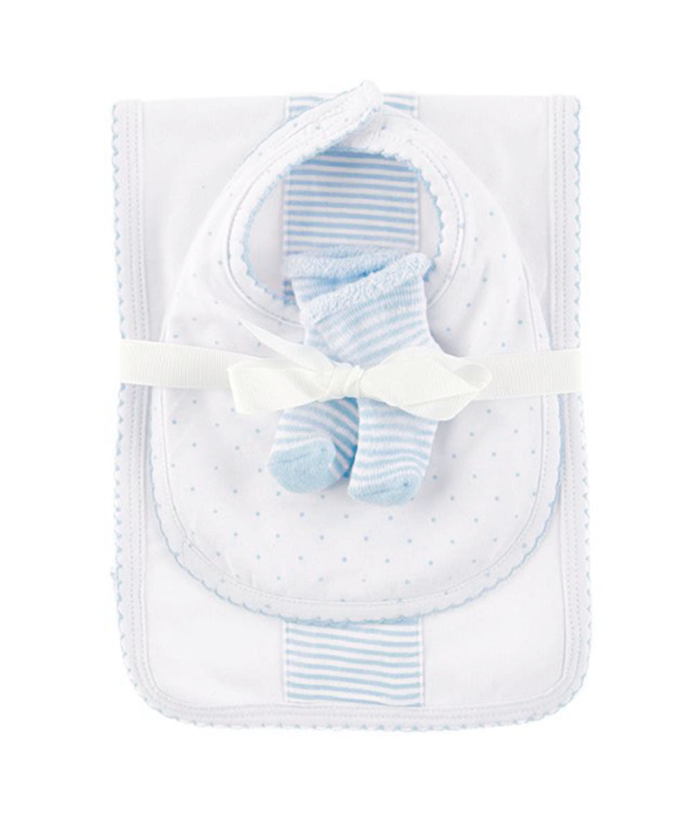 Blue Burp Pad, Bib and Socks  Baby Set - Little Threads Inc. Children's Clothing