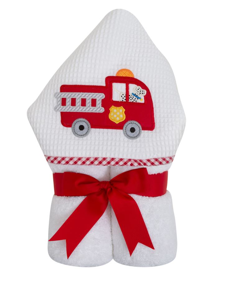 Firetruck boy's applique hooded towel. - Little Threads Inc. Children's Clothing